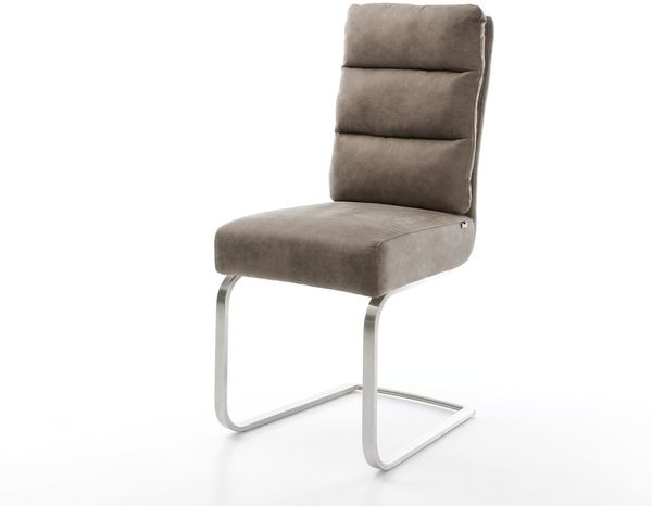 Stuhl Pela-Flex Freischwinger flach Edelstahl Vintage Taupe