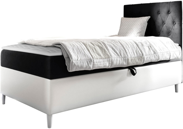 Boxspringbett 'Lenda Junior 1', schwarz, 100x200 cm, Rechts