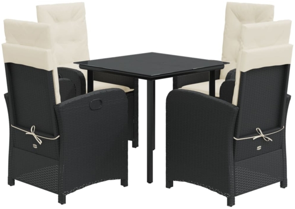 vidaXL 5-tlg. Garten-Essgruppe mit Kissen Schwarz Poly Rattan 3212301