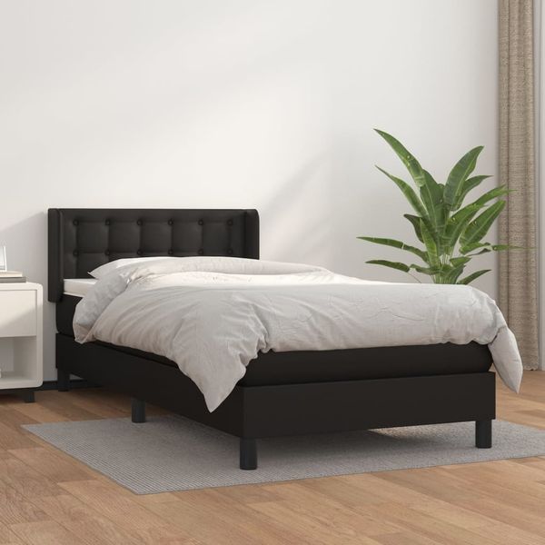 vidaXL Boxspringbett mit Matratze Schwarz 80x200 cm Kunstleder, Härtegrad: H2 [3130745]