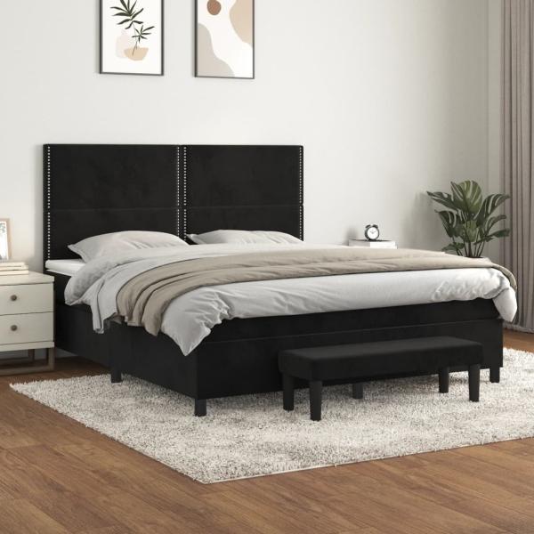 vidaXL Boxspringbett mit Matratze Schwarz 160x200 cm Samt 3137793