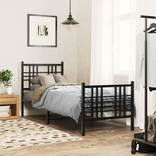 vidaXL Bettgestell mit Kopf- und Fußteil Metall Schwarz 75x190 cm 376332