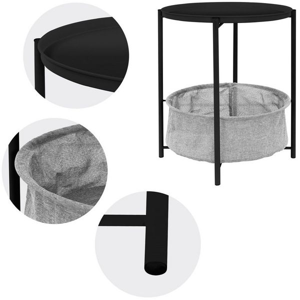 ML-DESIGN Beistelltisch Couchtisch aus Metall mit Stoffkorb als Stauraum & abnehmbarer Tablett, Sofatisch Wohnzimmertisch Nachttisch Tisch Couchtisch Schwarz Bild 2