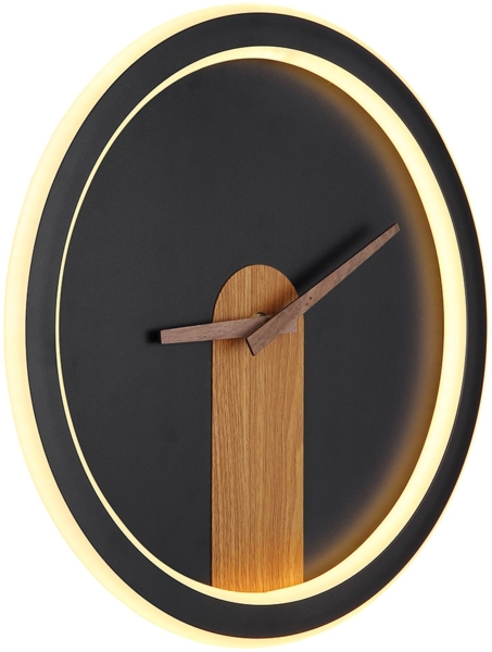 LED Wanduhr, Holzoptik, schwarz, Backlight, D 31 cm