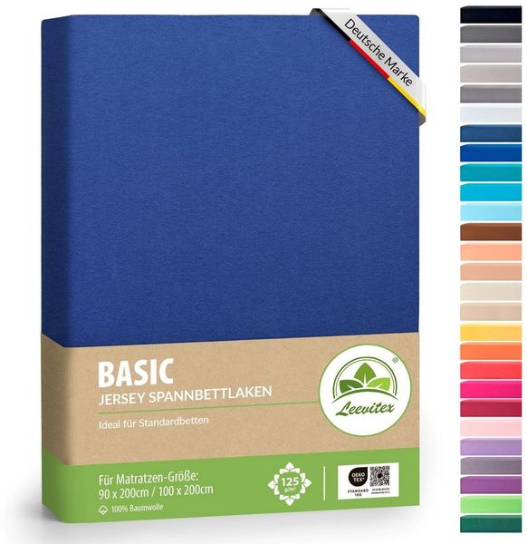 leevitex® Spannbettlaken 120x200cm - 130x200cm | Spannbetttuch Bettlaken | 100% Jersey Baumwolle | Matratzenhöhe bis 25 cm | Ökotex | Royalblau/Königsblau