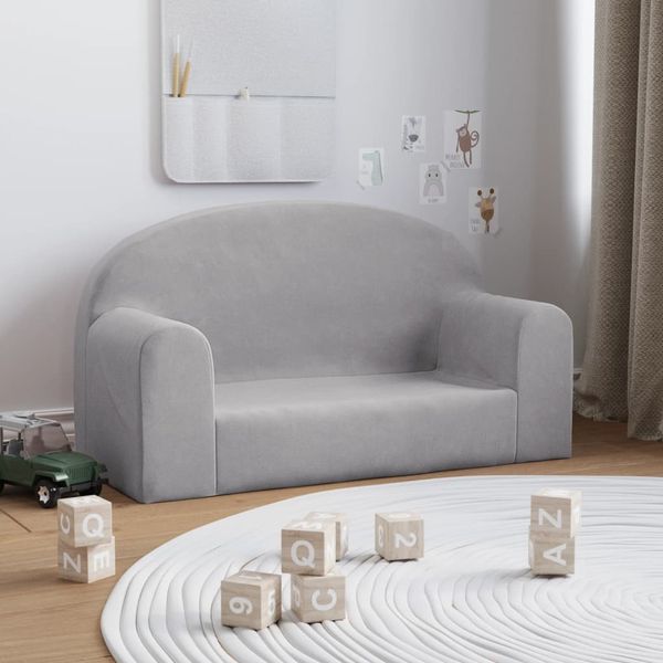 vidaXL Kindersofa 2-Sitzer Hellgrau Weich Plüsch 357011