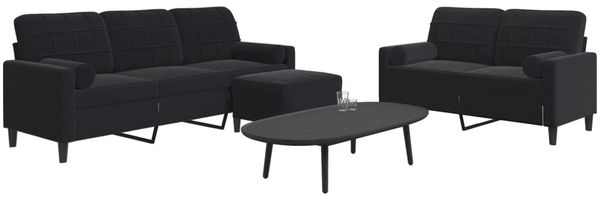 vidaXL 3-tlg. Sofagarnitur mit Kissen und Nackenrollen Schwarz Samt 3278426