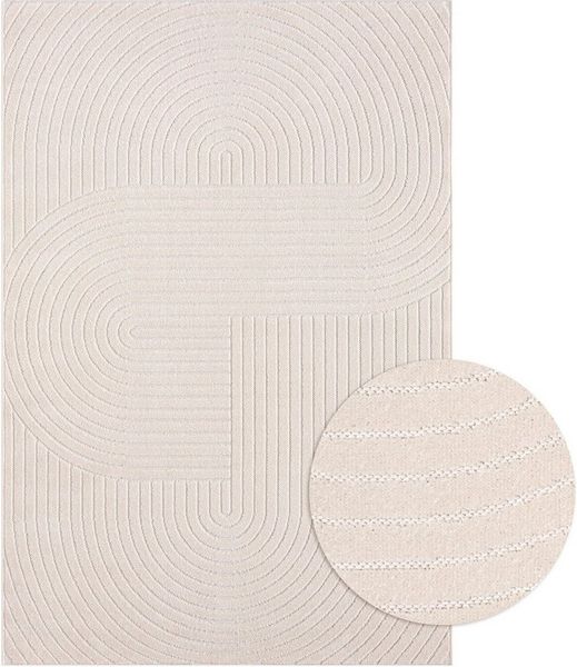 OTTO home Teppich Lorent, rechteckig, Höhe: 5 mm, Kurzflor, Uni Farben, Hoch-Tief-Effekt, Scandi-Look, Outdoor geeignet