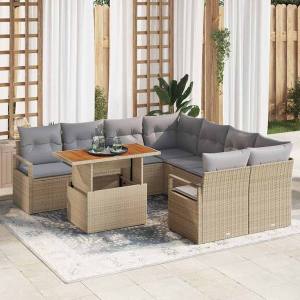 vidaXL Garten Essgruppe mit Kissen 9 pcs Beige und Grau 3349692