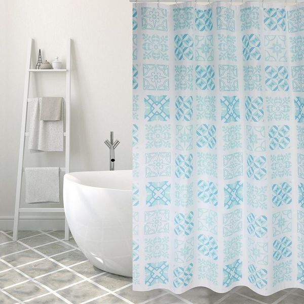 MSV Duschvorhang Cotexsa SINTRA Breite 180 cm, Textil-Duschvorhang, Made in Spain, 100% Polyester, wasserundurchlässig, Anti-Schimmel-Effekt, Anti-Bakteriell beschichtet, waschbar 30°, 180x200 cm, geometrisches Mantra Muster, Farbe türkis grün