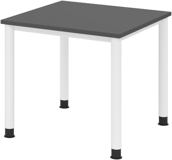 bümö höhenverstellbarer Schreibtisch H-Serie 80x80 cm in graphit, Gestell in Weiß - PC Tisch für's Büro manuell höhenverstellbar, Computertisch verstellbar, HS-08-G-W