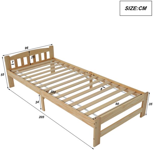 Bett 90x200 cm aus Kiefer Massivholz mit Lattenrost – naturbelassenes Einzelbett Bild 7
