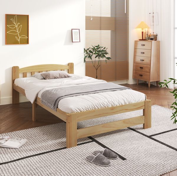 Bett 90x200 cm aus Kiefer Massivholz mit Lattenrost – naturbelassenes Einzelbett
