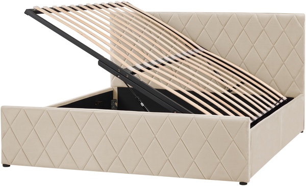 Bett mit Stauraum ROCHEFORT 160 x 200 cm Samtstoff Beige