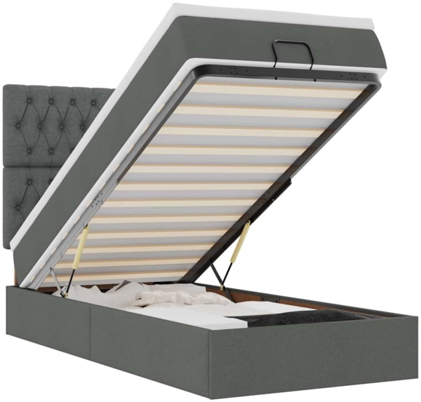 vidaXL Ottoman-Bett mit Matratze & LEDs Dunkelgrau 90x190 cm Stoff 3314052