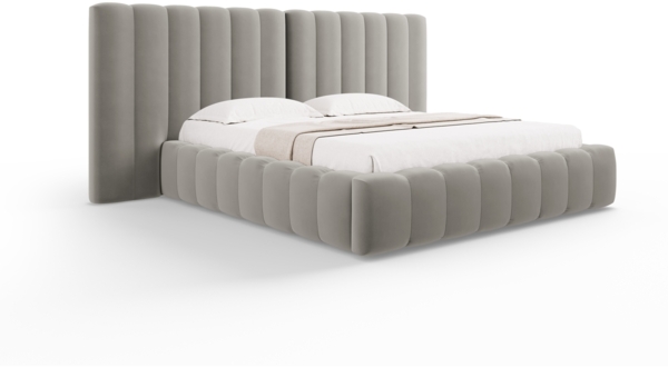 Micadoni Bett Kelp mit Doppelkopfteil Samt Bluvel Hellgrau 180x200