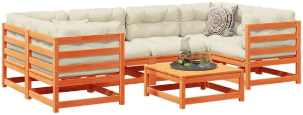 vidaXL 7-tlg. Garten-Sofagarnitur mit Kissen Wachsbraun Kiefernholz 3299313