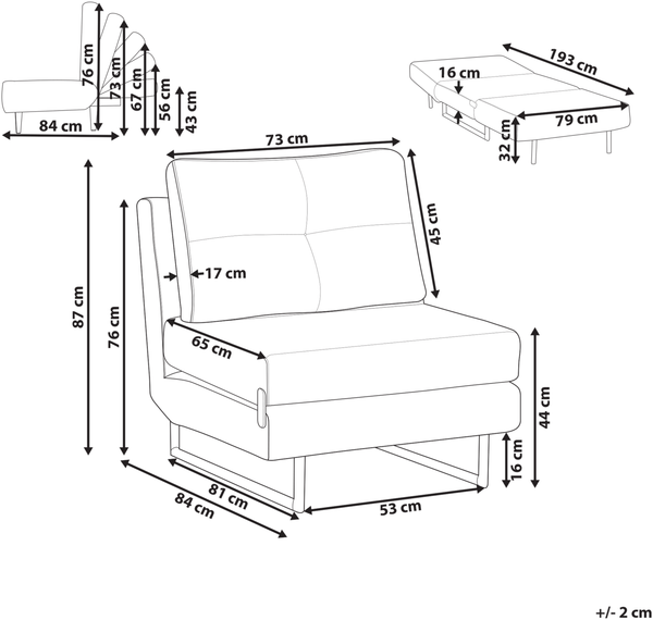 1-Sitzer Schlafsofa JERSLEV Stoff Cremeweiß Bild 2
