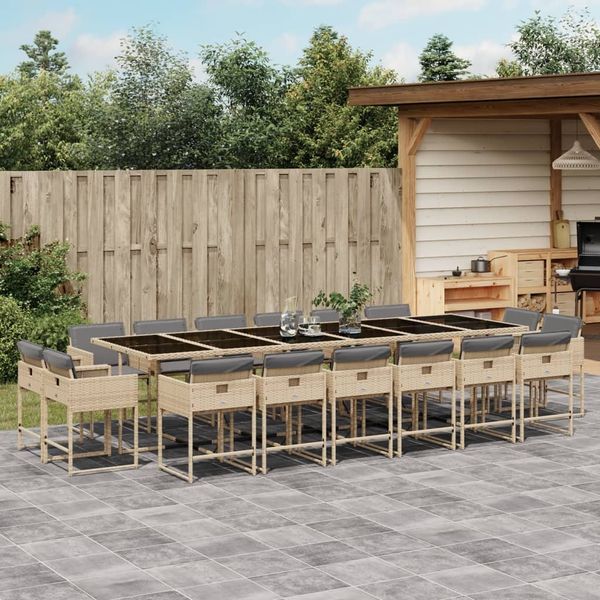 vidaXL 17-tlg. Garten-Essgruppe mit Kissen Beigemischung Poly Rattan 3211428
