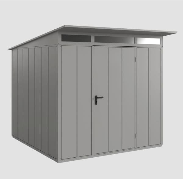 Hörmann Ecostar Metall-Gerätehaus Elegant mit Pultdach Typ 2, 238 x 238 cm , graualuminium, 5,7 m²,1-flüglige Tür