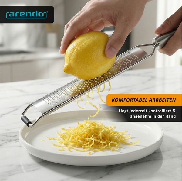 Arendo Multireibe Feinreibe für Zitronen, Parmesan, Muskat, Ingwer & Schokolade, Edelstahl, (2-St, Zesterreibe), Scharfe Edelstahlklinge, Schutzabdeckung, Antirutschfuß, Aufhängeloch