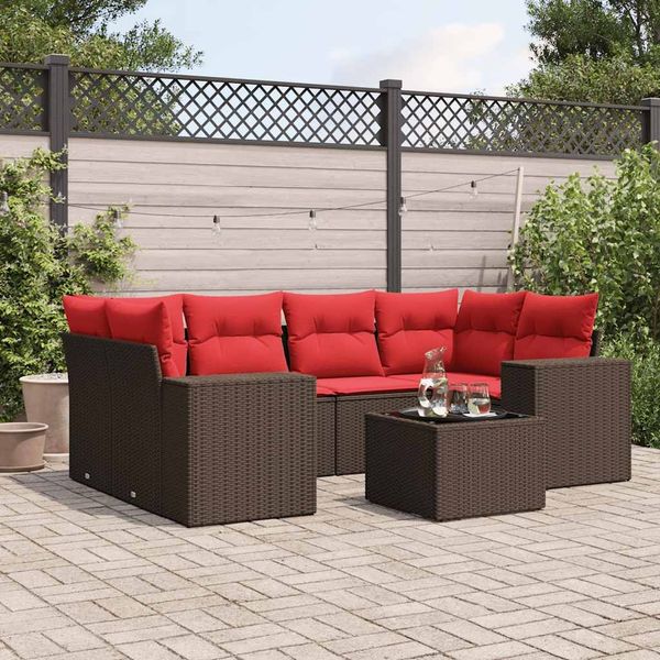 vidaXL 7-teiliges Gartensofa-Set mit Kissen, braun, Polyrattan 3222323