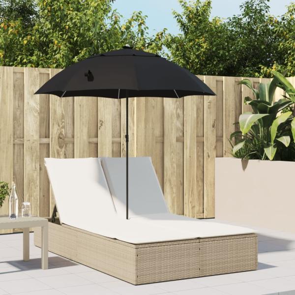 vidaXL Doppel-Sonnenliege mit Kissen & Sonnenschirm Beige Poly Rattan 368085