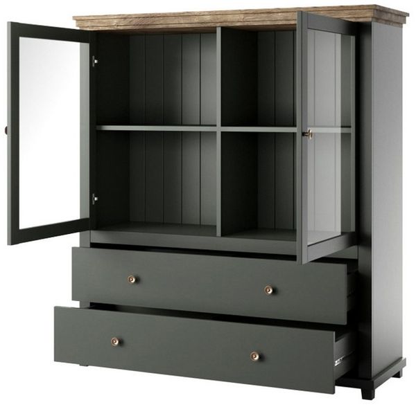 Lomadox Wohnzimmer-Set EPSOM-83, (Mega-Spar-Set, 2-St, 2-tlg), Epsom-83 Couchtisch und Vitrine in grün mit Lefkas Eiche Nb.