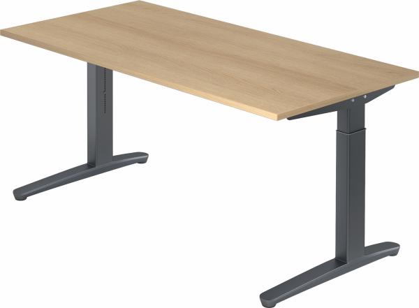 bümö manuell höhenverstellbarer Schreibtisch 160x80 in Eiche, Gestell in graphit - PC Tisch höhenverstellbar & groß, höhenverstellbarer Tisch Büro, großer Computertisch verstellbar, X16-E-GG