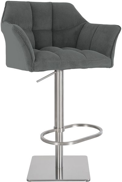 Barhocker SIHAR - Cord Grau 64x45x88 cm Silber | Barstuhl Mit Lehne Tresenhocker Tresenstuhl Kneipenhocker Kneipenstuhl