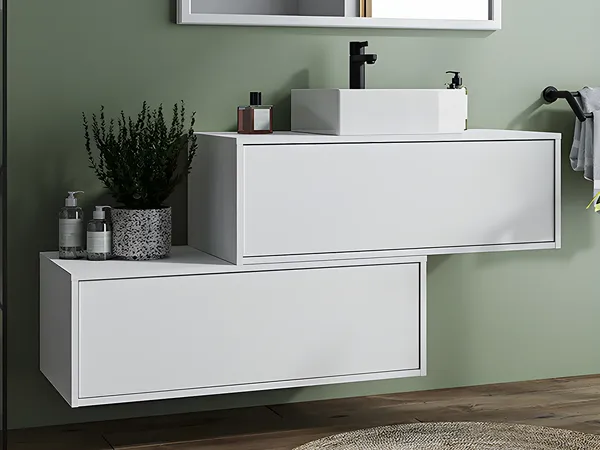Vente-unique - TEANA Waschbeckenmöbel Holz, Platte Weiß - B 47 cm x H 32 cm x L 94 cm
