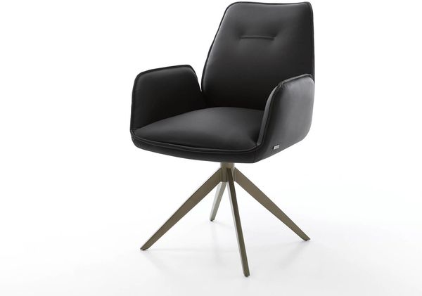 Drehstuhl Zoa-Flex Echt-Leder Schwarz Kreuzgestell breit Effektfinish Titan 360° drehbar Taschenfederkern
