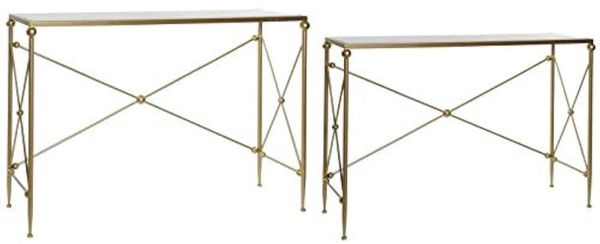 DRW Set mit 2 Konsolen aus Metall und Marmor in Gold, 119 x 33 x 80 cm