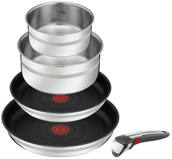 Jamie Oliver by Tefal Ingenio 5-teiliges Topf und Pfannenset abnehmbarer Griff, stapelbar, platzsparend, Topfset Induktion mit Antihaftversiegelung, einfache Handhabung und Reinigung, L97696