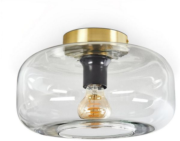 hofstein Deckenleuchte Deckenlampe aus Metall/Glas in Messingfarben/Klar, ohne Leuchtmittel, Vintage-Design mit Glasschirm (28 cm), 1 x E27, ohne Leuchtmittel
