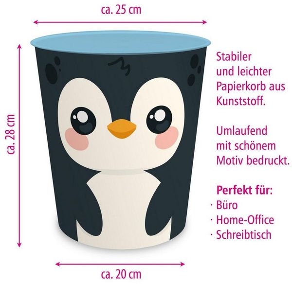 itenga Papierkorb itenga Papierkorb Tiermotiv - PINGUIN - Kawaii Design - ca 11 Liter