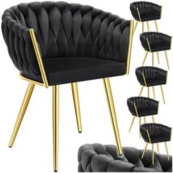 tectake Esszimmerstuhl Küchenstuhl Astano, Belastbarkeit 120 kg, schwarz/gold (6er Set, 6 St), gepolstert, mit Samtbezug, Knotendesign Bild 6