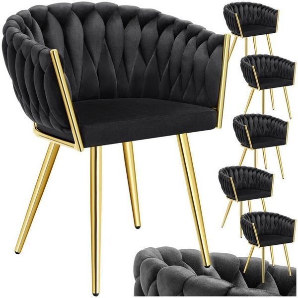 tectake Esszimmerstuhl Küchenstuhl Astano, Belastbarkeit 120 kg, schwarz/gold (6er Set, 6 St), gepolstert, mit Samtbezug, Knotendesign Bild 4