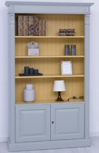 Casa Padrino Landhausstil Bücherschrank Grau / Gelb 120 x 39 x H. 197 cm - Massivholz Schrank - Wohnzimmerschrank - Büroschrank - Landhausstil Möbel