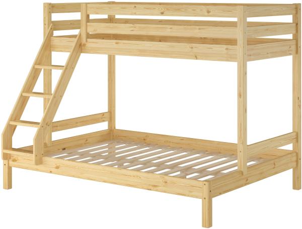 Doppel-Etagenbett 140x200 und 90x200 Erwachsenen-Stockbett Kiefer Massivholz natur V-60.18-09-14Rollrost inkl.