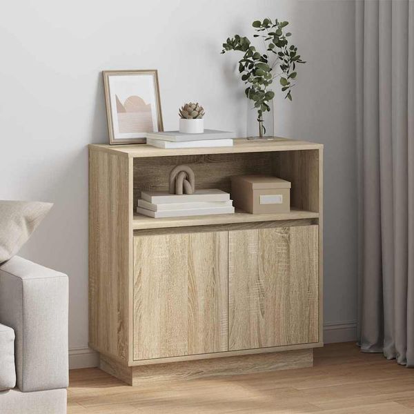 vidaXL Sideboard, mit LED, Holzwerkstoff Sonoma-Eiche, 71 x 34,5 x 75 cm