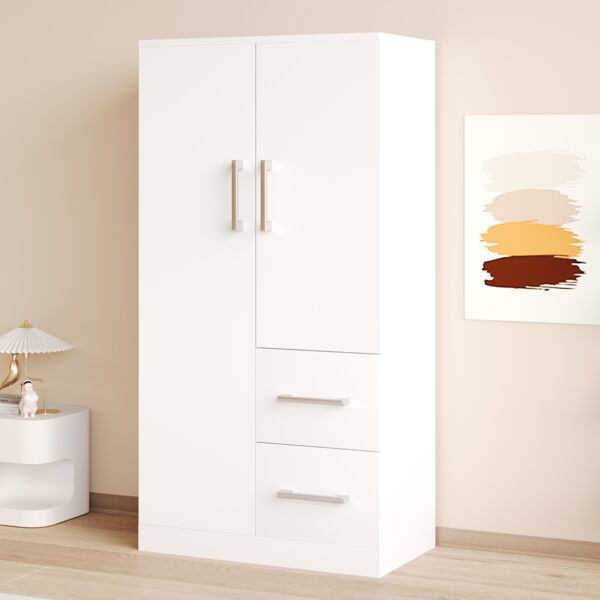 Kleiderschrank 70 x 40 x 135 cm aus Holz, weiß, mit Doppeltüren & 2 Schubladen
