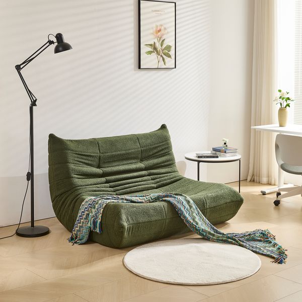 2-Sitzer Loungesofa 149x114x82 cm, Grün, Teddy-Vlies, ergonomisch, Plisseefalten-Design