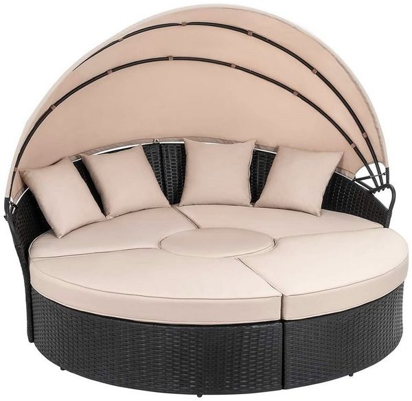 Feel2Home Sonneninsel Polyrattan Sonneninsel 180cm Gartenmuschel Sonnenliege versch. Farben, Stück, wasserabweisend