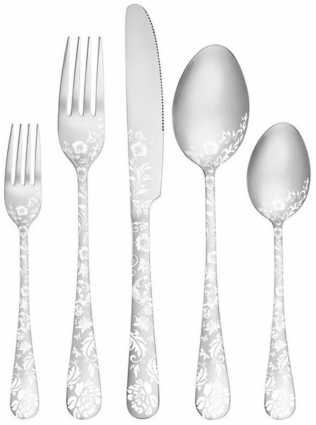 Venkuber Besteck-Set Besteckset für 4 Personen – Edelstahl Messer, Gabeln & Löffel (20-tlg), Küchenutensilien im Pfingstrosen-Design