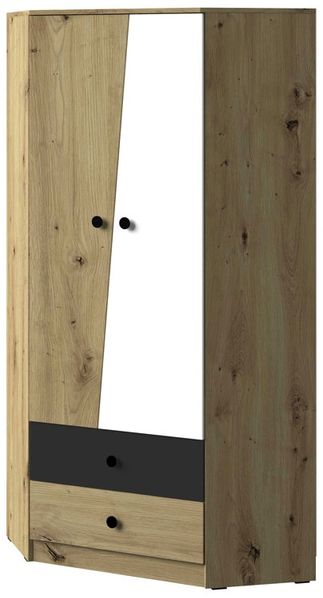 Eckkleiderschrank ""Nero"" Schlafzimmerschrank 2-türig 87x87cm artisan eiche weiß-schwarz matt