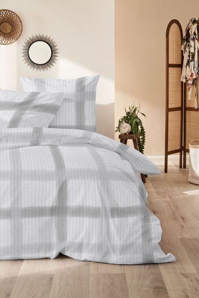 Primera Soft-Seersucker Bettwäsche 155x220 Karo weiß silber grau 213070-88