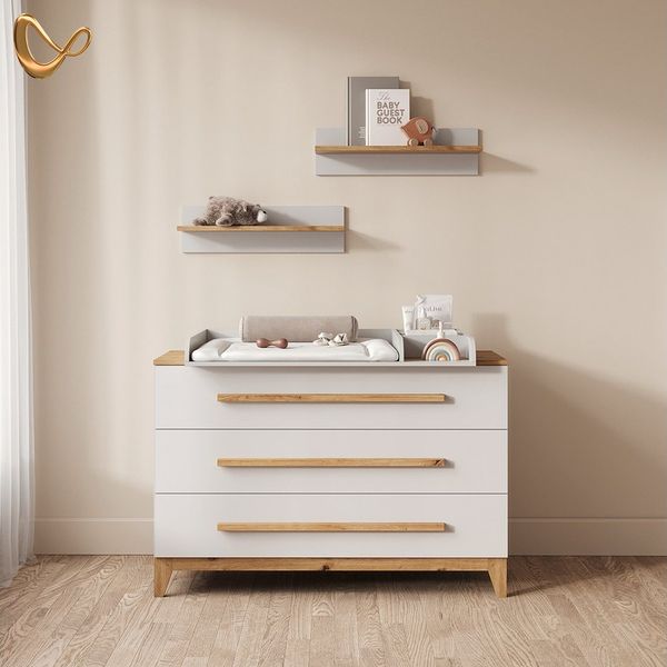 Livinity® Wickelkommode Mailo, Weiß/Artisan/Artisan, XL mit 3 Schubladen