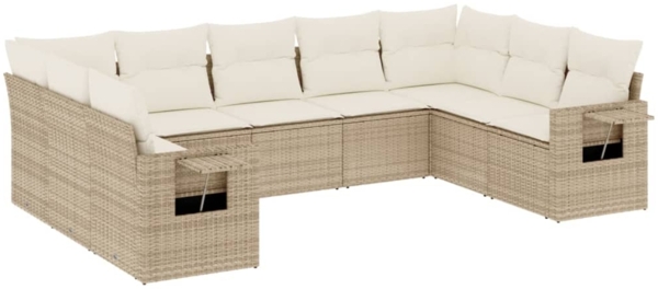 vidaXL 9-tlg. Garten-Sofagarnitur mit Kissen Beige Poly Rattan 3220597