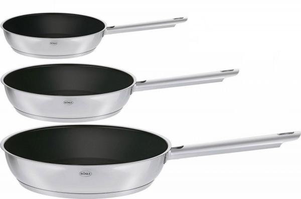 Rösle 'Elegance' Bratpfannen-Set 3-tlg, Edelstahl silber, Ø 20 cm, Ø 24 cm & Ø 28 cm